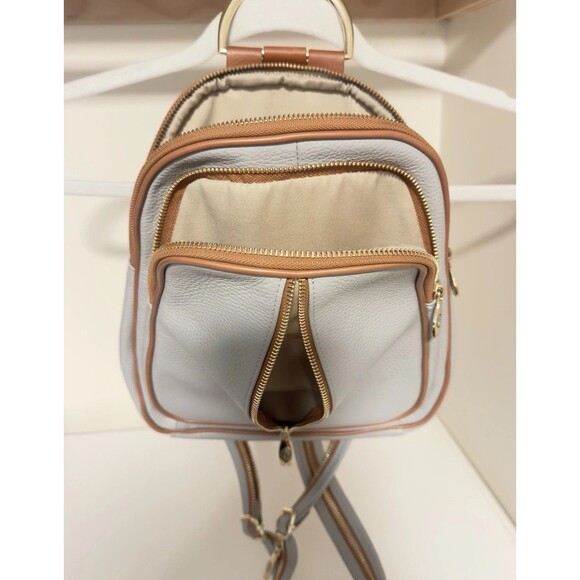 Valentina Leather Mini Backpack Purse Gray Tan Gold Hardware Convertible Nice main image 8